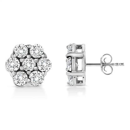 14K White Gold 1/2 Cttw Prong Set Round-Cut Diamond Flower Stud Earring (H-I Color, I1-I2 Clarity) - Bijoux-NYC Direct