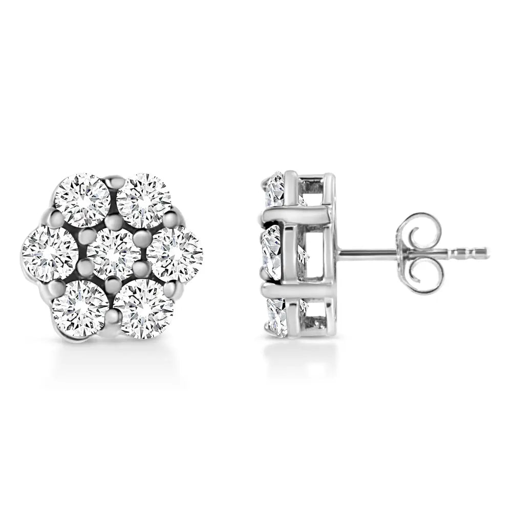 14k white gold 1/2 cttw round diamond flower cluster stud earrings bijoux-nyc direct