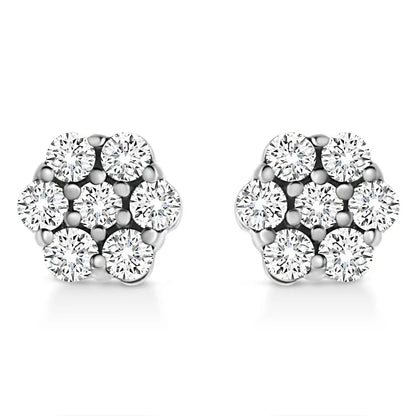 14K White Gold 1/2 Cttw Prong Set Round-Cut Diamond Flower Stud Earring (H-I Color, I1-I2 Clarity) - Bijoux-NYC Direct