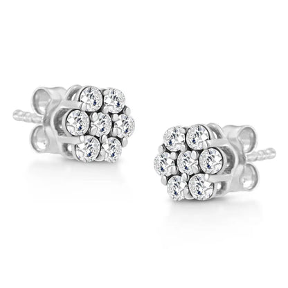 14K White Gold 1/2 Cttw Prong Set Round-Cut Diamond Flower Stud Earring (H-I Color, I1-I2 Clarity) - Bijoux-NYC Direct