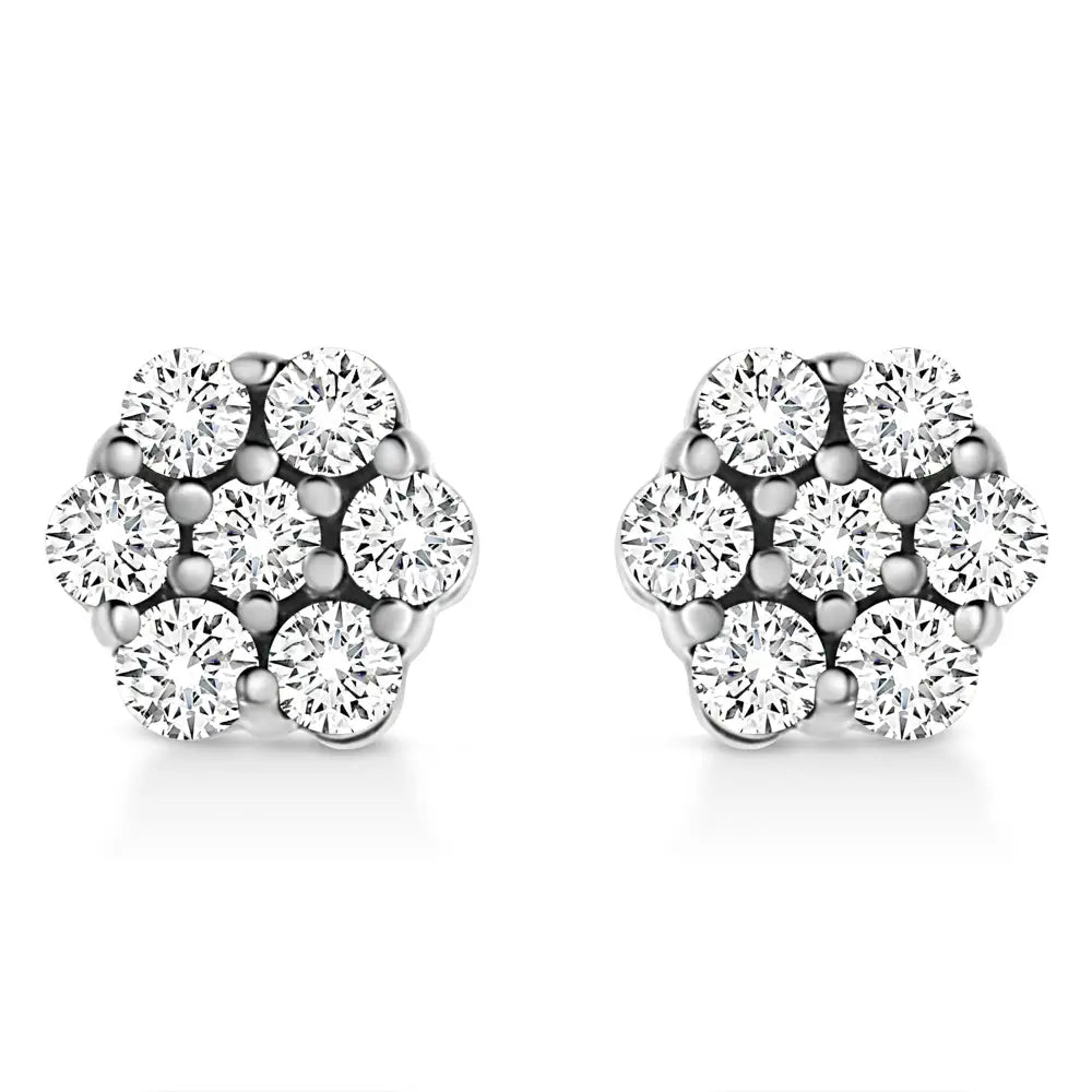 14k white gold 1/2 cttw round diamond flower cluster stud earrings bijoux-nyc direct