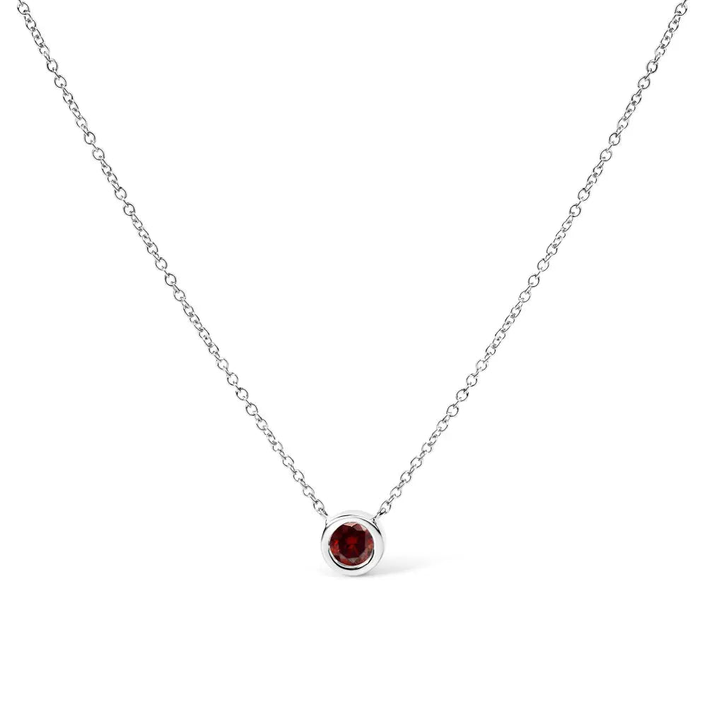 14k white gold 1/2 cttw red lab grown diamond bezel set solitaire 18’’ pendant necklace (red color vs1 vs2 clarity)