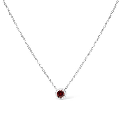 14k white gold 1/2 cttw red lab grown diamond bezel set solitaire 18’’ pendant necklace (red color vs1 vs2 clarity)