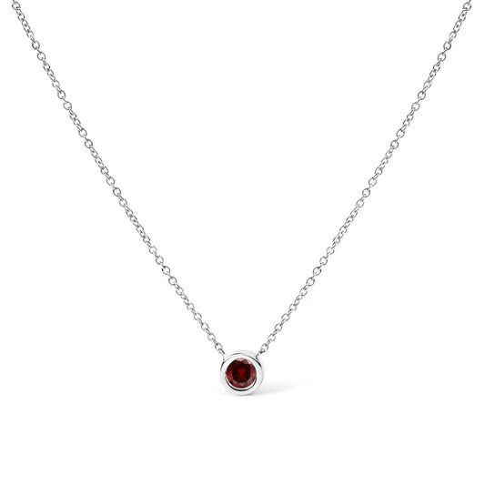 14k white gold 1/2 cttw red lab grown diamond bezel set solitaire 18’’ pendant necklace (red color vs1 vs2 clarity)