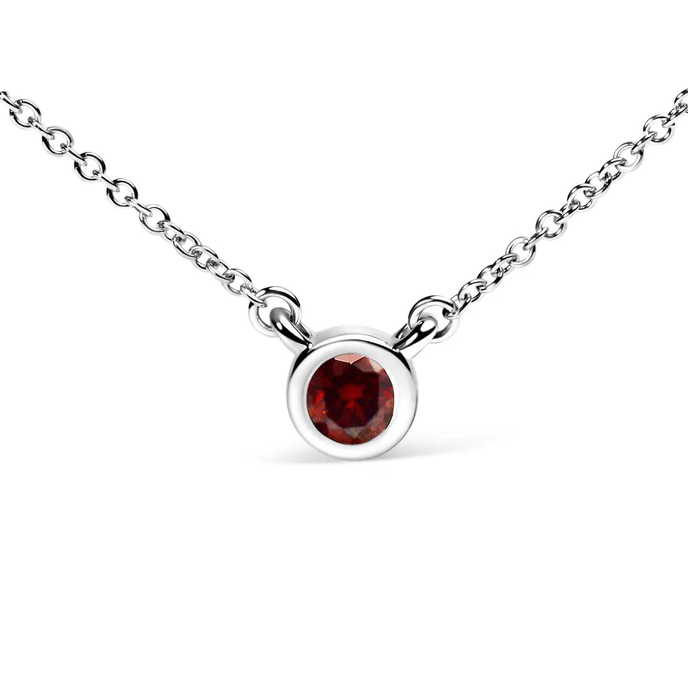 14k white gold 1/2 cttw red lab grown diamond bezel set solitaire 18’’ pendant necklace (red color vs1 vs2 clarity)