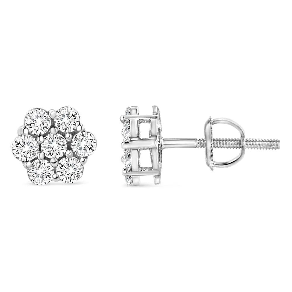 14k white gold 1/2 cttw round diamond floral studs with screw backs bijoux-nyc direct