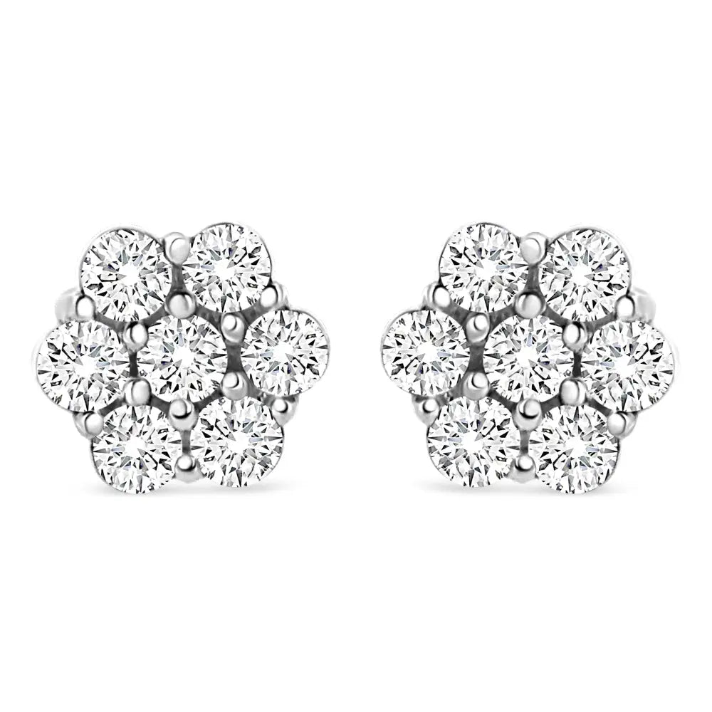 14k white gold 1/2 cttw round diamond floral studs with screw backs bijoux-nyc direct