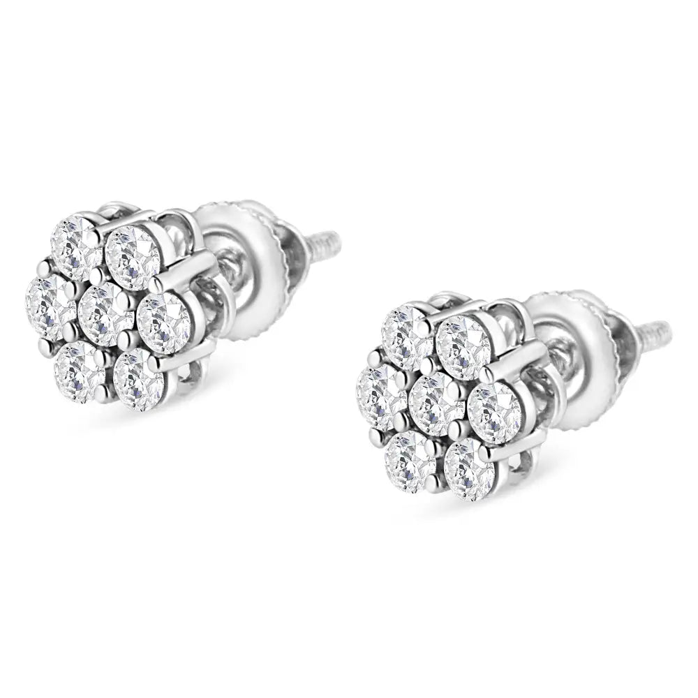 14k white gold 1/2 cttw round diamond floral studs with screw backs bijoux-nyc direct