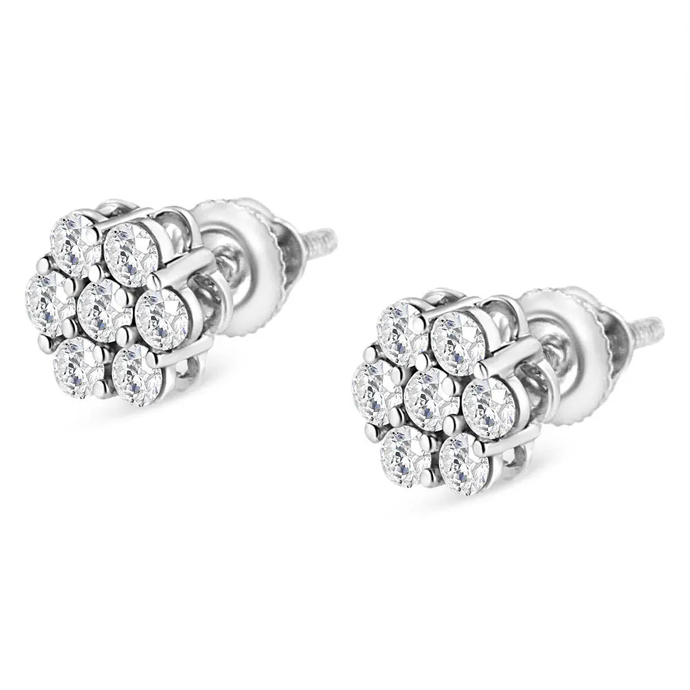 14K White Gold 1/2 cttw Round-Cut Diamond Floral Stud Earrings (I-J Color, SI2-I1 Clarity) - Bijoux-NYC Direct