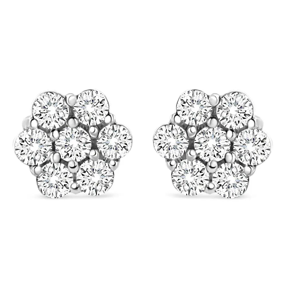 14K White Gold 1/2 cttw Round-Cut Diamond Floral Stud Earrings (I-J Color, SI2-I1 Clarity) - Bijoux-NYC Direct