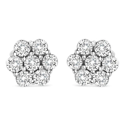 14K White Gold 1/2 cttw Round-Cut Diamond Floral Stud Earrings (I-J Color, SI2-I1 Clarity) - Bijoux-NYC Direct
