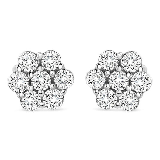 14K White Gold 1/2 cttw Round-Cut Diamond Floral Stud Earrings (I-J Color, SI2-I1 Clarity) - Bijoux-NYC Direct