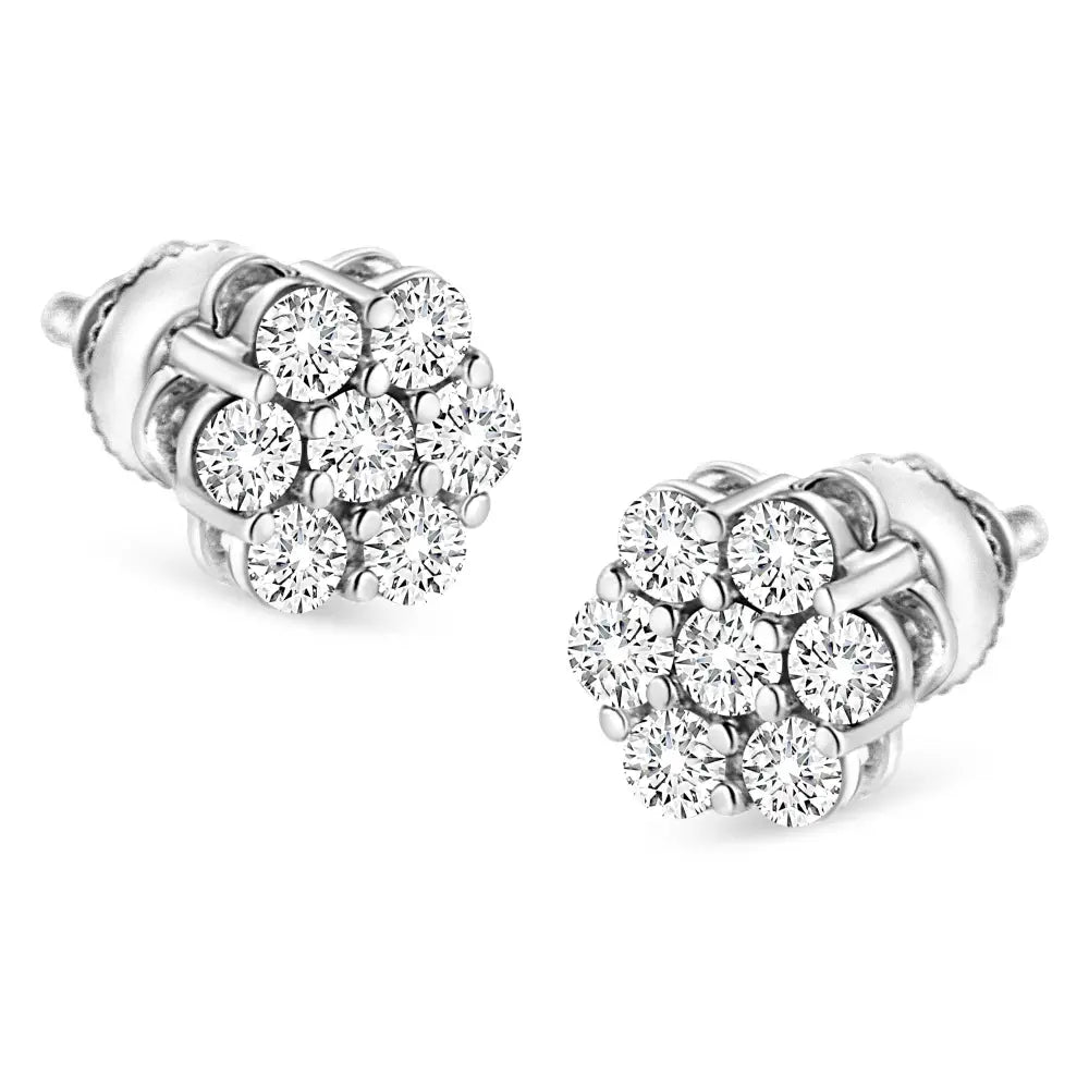 14k white gold 1/2 cttw round diamond floral studs with screw backs bijoux-nyc direct
