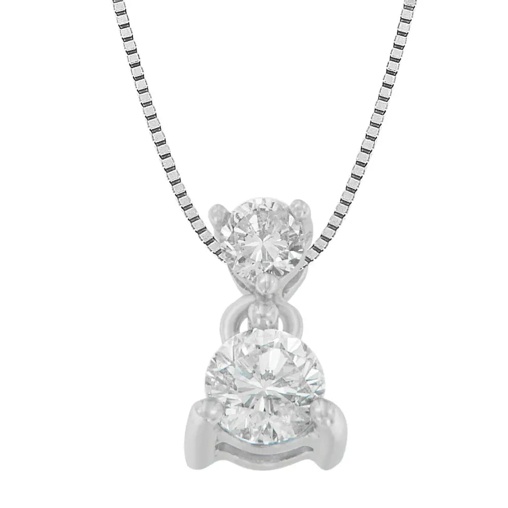 14K White Gold 1/2 cttw Round Cut Diamond Pendant Necklace (I-J, I1-I2) - Bijoux-NYC Direct