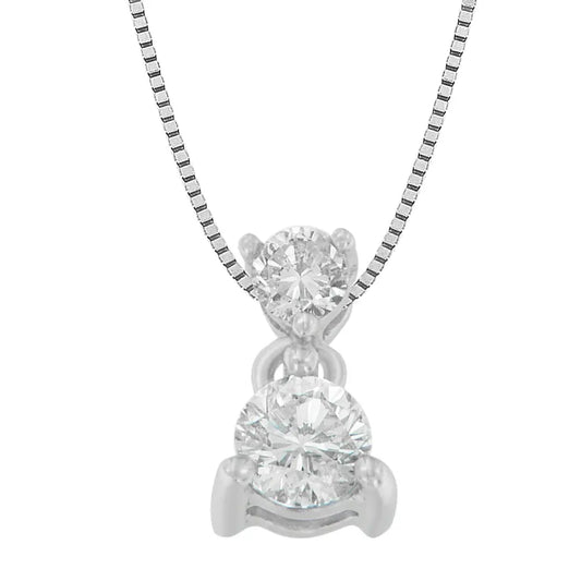 14K White Gold 1/2 cttw Round Cut Diamond Pendant Necklace (I-J, I1-I2) - Bijoux-NYC Direct