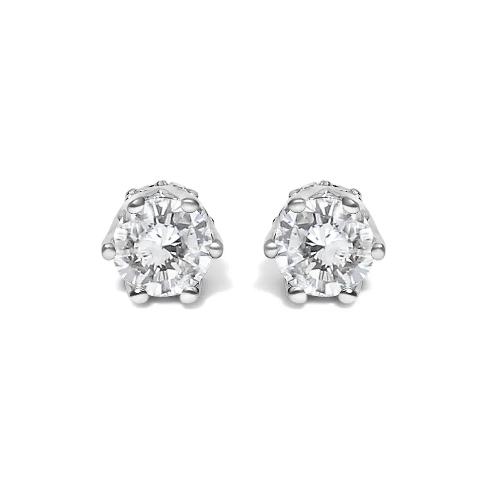 14k white gold 1/2 cttw round diamond crown stud earrings bijoux-nyc direct