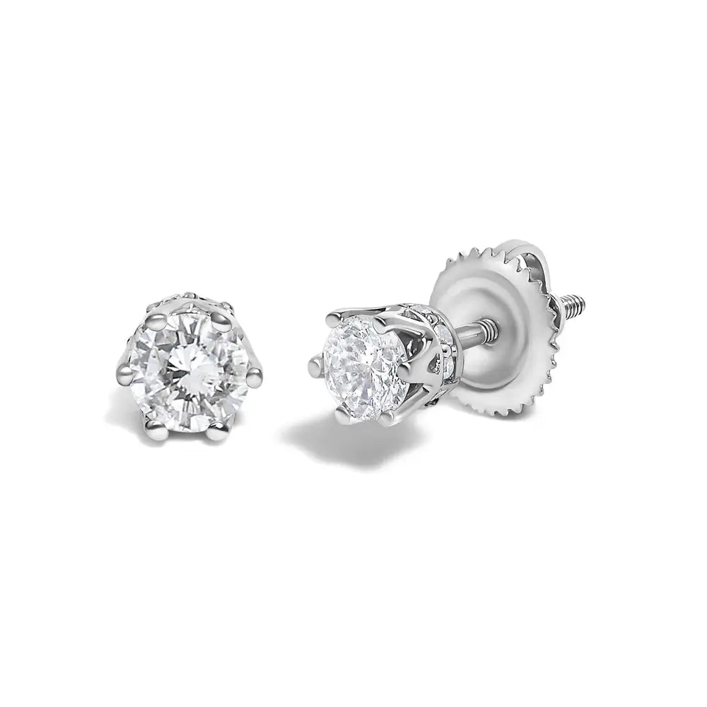 14k white gold 1/2 cttw round diamond crown stud earrings bijoux-nyc direct