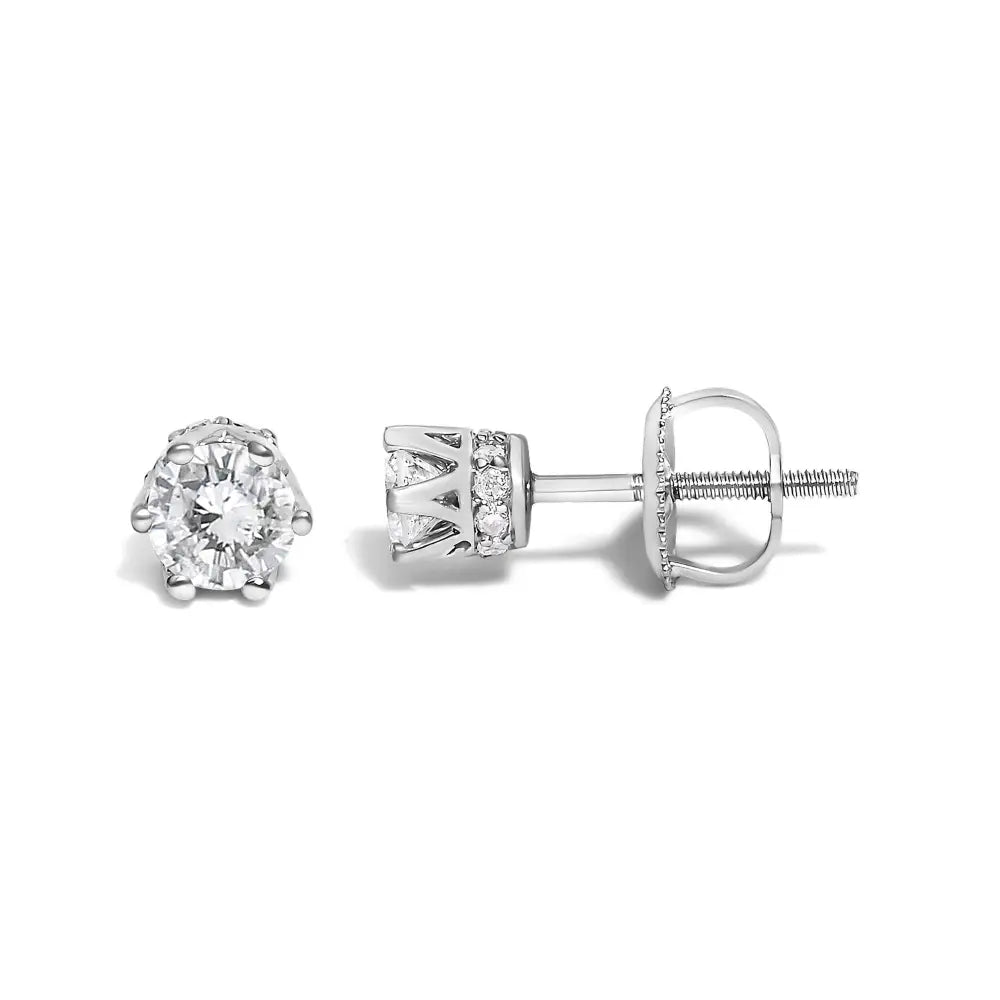 14k white gold 1/2 cttw round diamond crown stud earrings bijoux-nyc direct