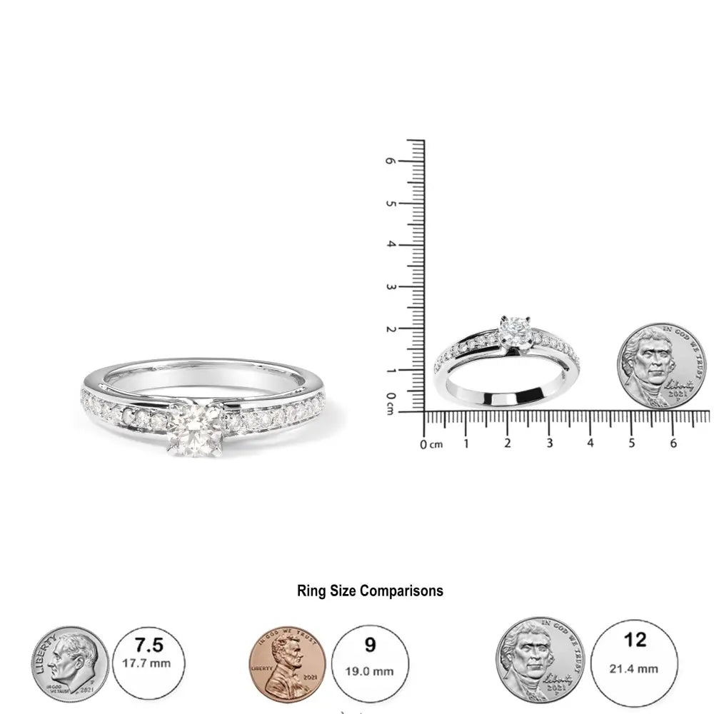 14k white gold 1/2 cttw round diamond pavé engagement ring size 7 bijoux-nyc direct