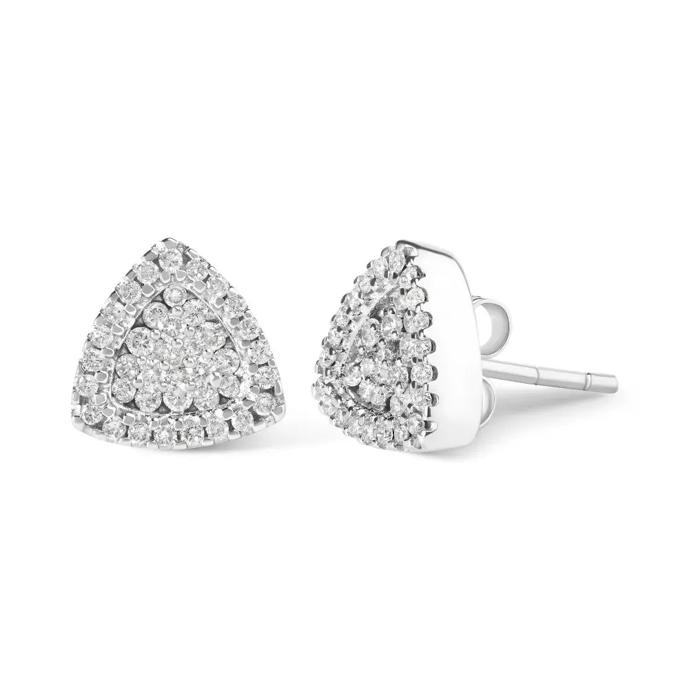 1/2 cttw trillion diamond halo stud earrings in 14k white gold bijoux-nyc direct