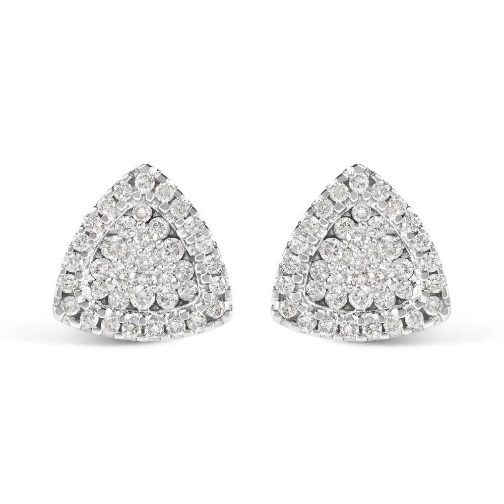 1/2 cttw trillion diamond halo stud earrings in 14k white gold bijoux-nyc direct