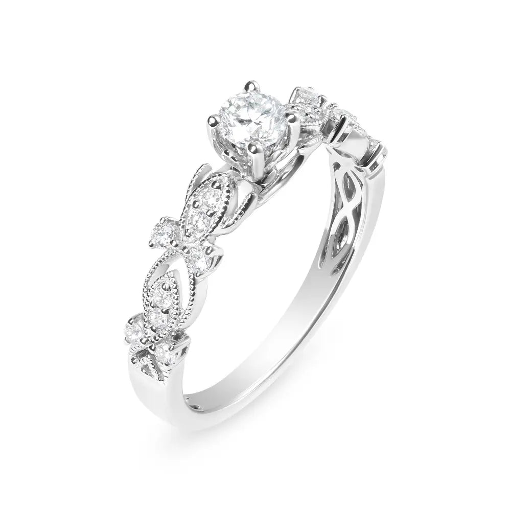 Vintage 1/2 cttw round diamond 14k white gold milgrain engagement ring size 7 bijoux-nyc direct