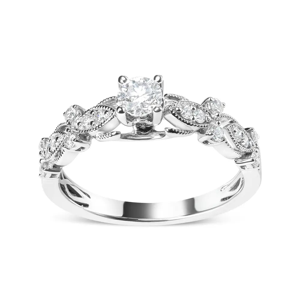 Vintage 1/2 cttw round diamond 14k white gold milgrain engagement ring size 7 bijoux-nyc direct