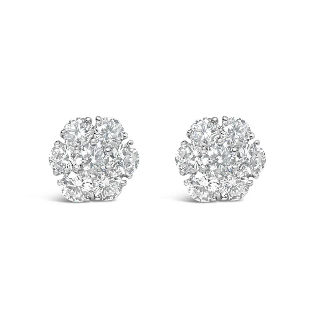 14K White Gold 1 3/4 Cttw Lab Grown Diamond Floral Cluster Composite Stud Earrings (G-H Color, VS2-SI1 Clarity) - Bijoux-NYC Direct