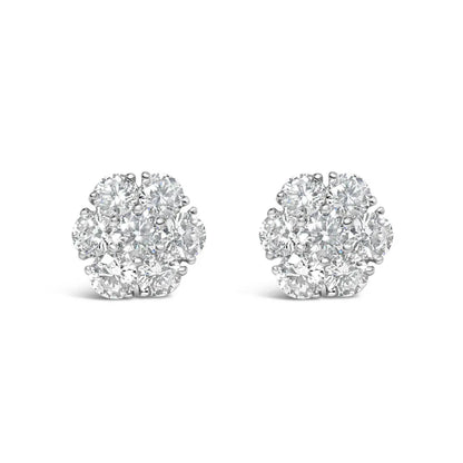 14K White Gold 1 3/4 Cttw Lab Grown Diamond Floral Cluster Composite Stud Earrings (G-H Color, VS2-SI1 Clarity) - Bijoux-NYC Direct