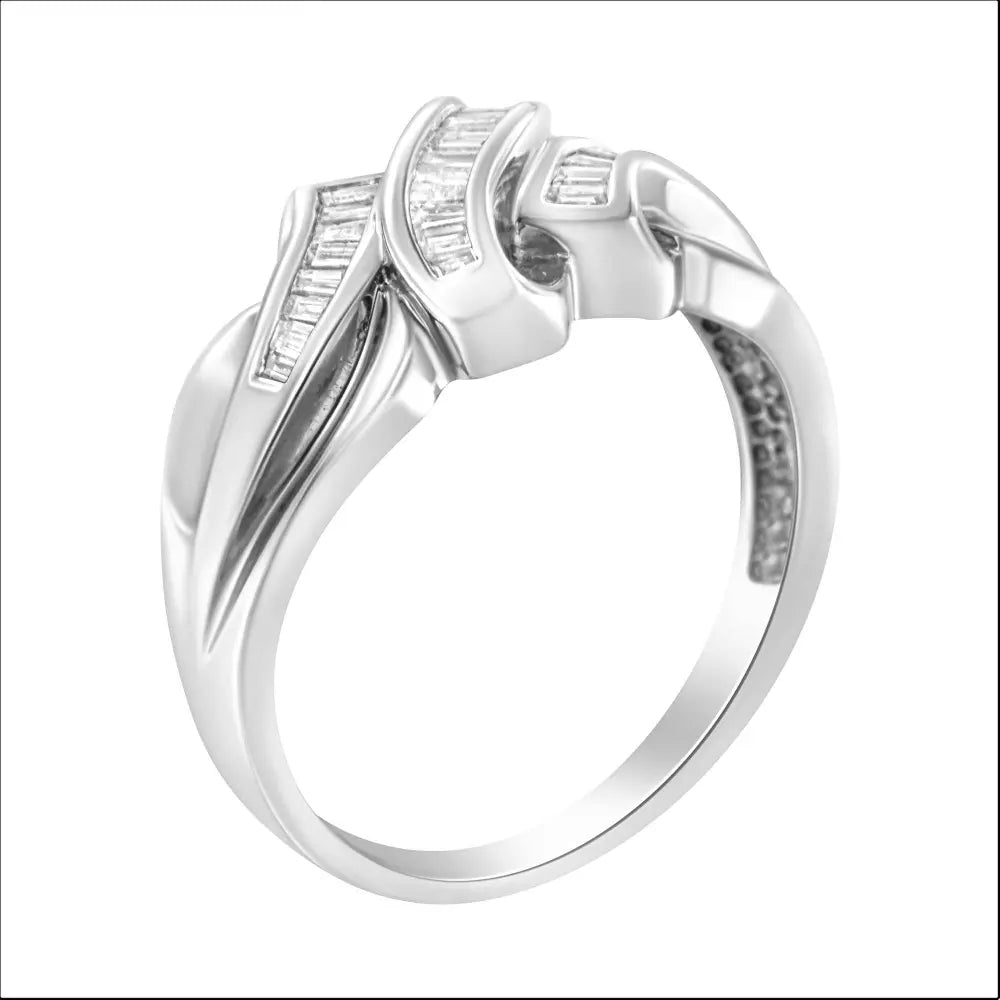 14K White Gold 1/3 Cttw Channel Set Baguette Diamond Bypass Ring Band (H-I Color, SI1-SI2 Clarity) - Bijoux-NYC Direct