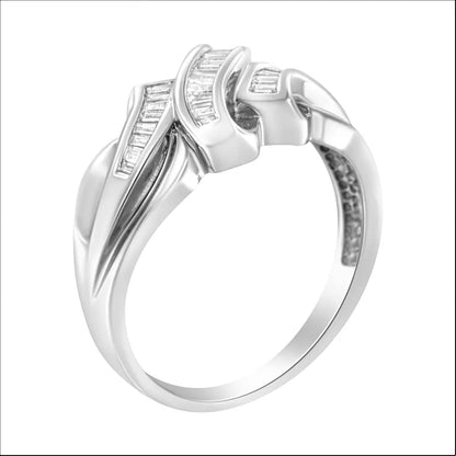 14K White Gold 1/3 Cttw Channel Set Baguette Diamond Bypass Ring Band (H-I Color, SI1-SI2 Clarity) - Bijoux-NYC Direct