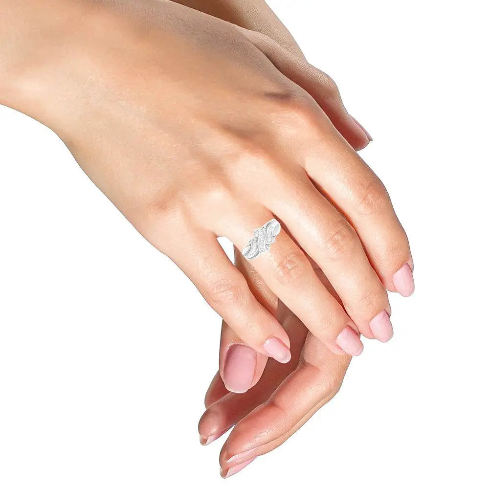 14K White Gold 1/3 Cttw Channel Set Baguette Diamond Bypass Ring Band (H-I Color, SI1-SI2 Clarity) - Bijoux-NYC Direct