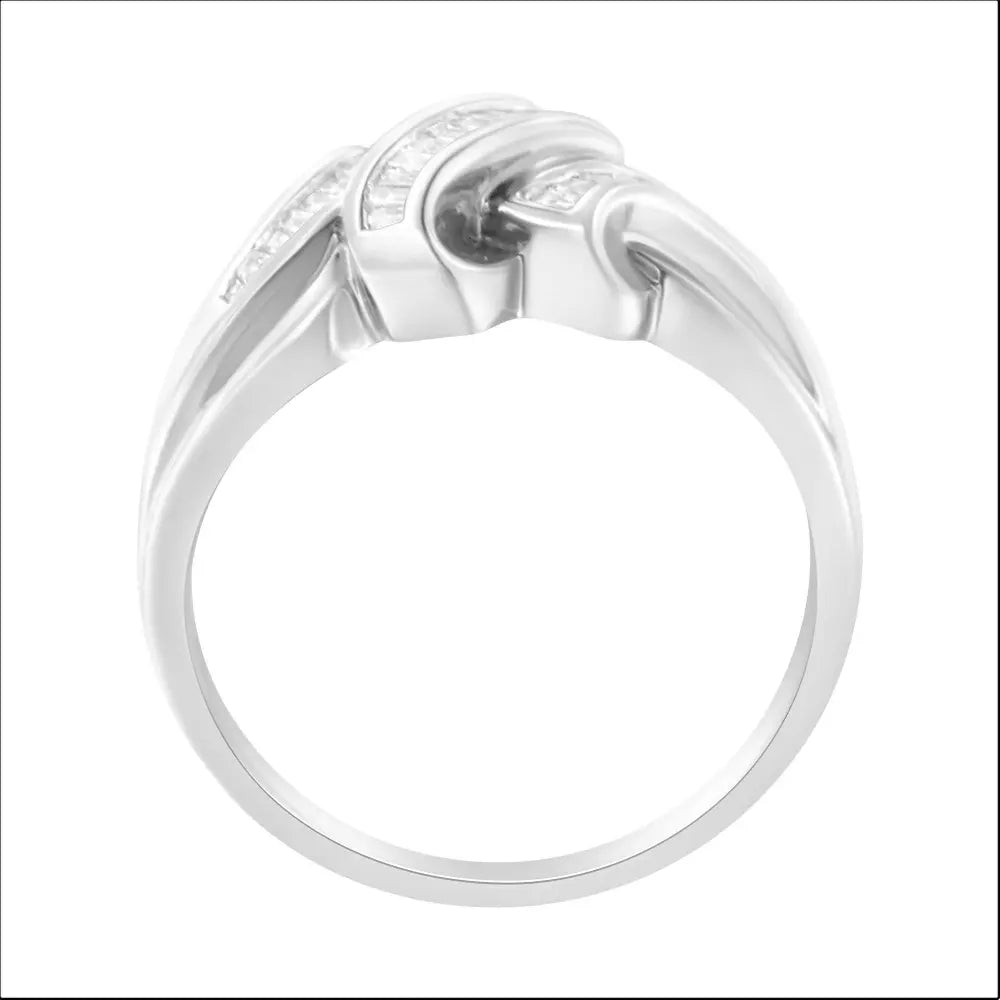 14K White Gold 1/3 Cttw Channel Set Baguette Diamond Bypass Ring Band (H-I Color, SI1-SI2 Clarity) - Bijoux-NYC Direct
