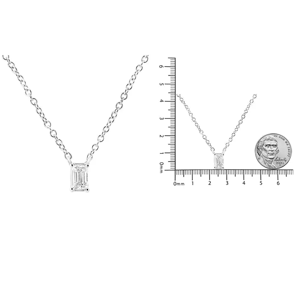 14K White Gold 1/3 Cttw Emerald Shape Solitaire Diamond 18" Pendant Necklace (G-H Color, VS2-SI1 Clarity) - Bijoux-NYC Direct