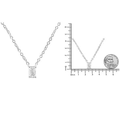 14K White Gold 1/3 Cttw Emerald Shape Solitaire Diamond 18" Pendant Necklace (G-H Color, VS2-SI1 Clarity) - Bijoux-NYC Direct