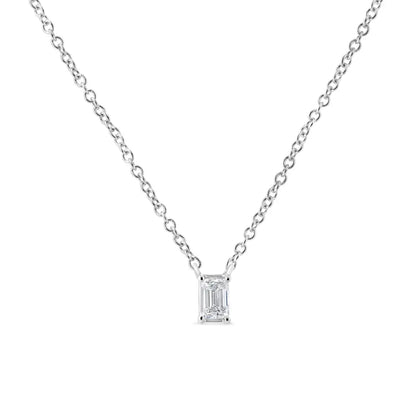 14K White Gold 1/3 Cttw Emerald Shape Solitaire Diamond 18" Pendant Necklace (G-H Color, VS2-SI1 Clarity) - Bijoux-NYC Direct