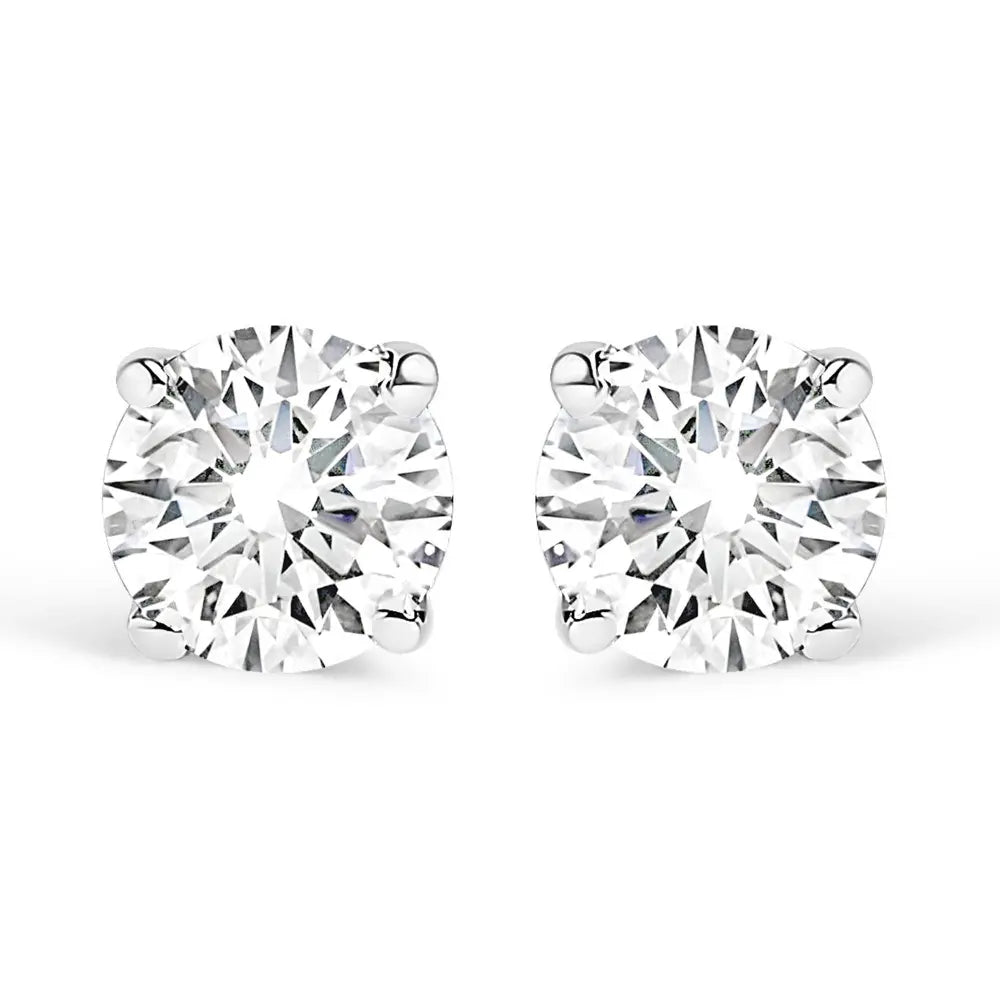 14K White Gold 1/3 Cttw Round Brilliant-Cut Near Colorless Diamond Classic 4-Prong Stud Earrings (J-K Color, I1-I2 Clarity) - Bijoux-NYC Direct