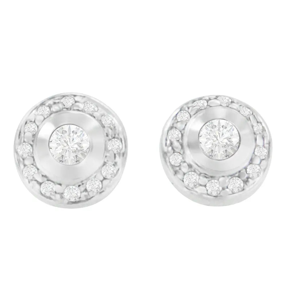14k white gold 1/3 cttw round diamond halo stud earrings bijoux-nyc direct