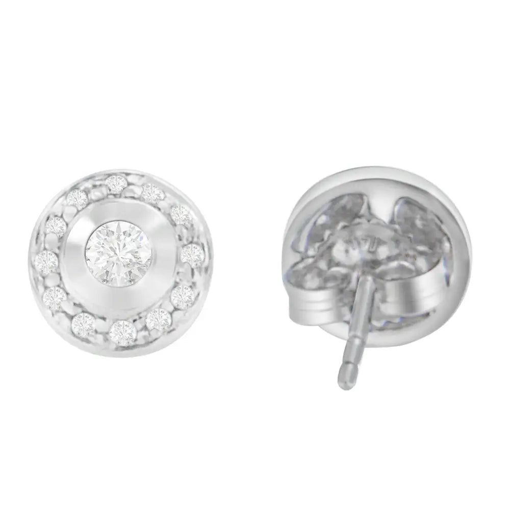 14k white gold 1/3 cttw round diamond halo stud earrings bijoux-nyc direct