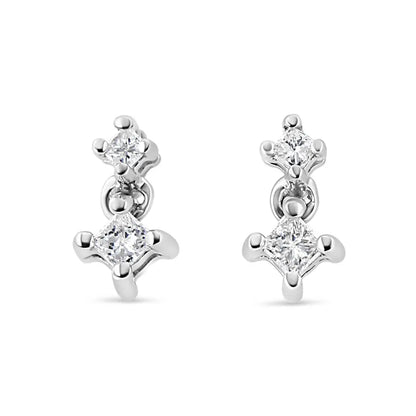 14K White Gold 1/4 Cttw 4 Prong Set Princess-Cut Double Diamond Drop and Dangle Stud Earrings (I-J Color, I2-I3 Clarity) - Bijoux-NYC Direct