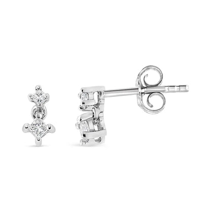 14K White Gold 1/4 Cttw 4 Prong Set Princess-Cut Double Diamond Drop and Dangle Stud Earrings (I-J Color, I2-I3 Clarity) - Bijoux-NYC Direct
