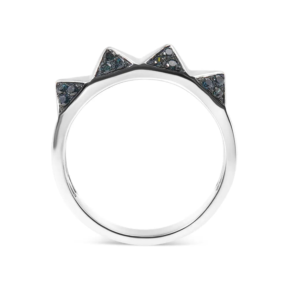 14k white gold 1/4 cttw blue diamond pyramid band ring size 7 bijoux-nyc direct
