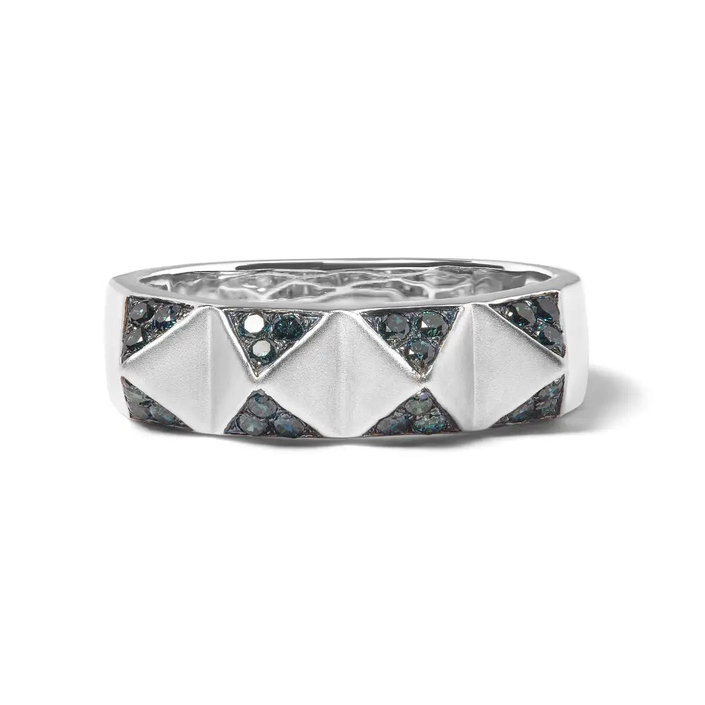 14k white gold 1/4 cttw blue diamond pyramid band ring size 7 bijoux-nyc direct