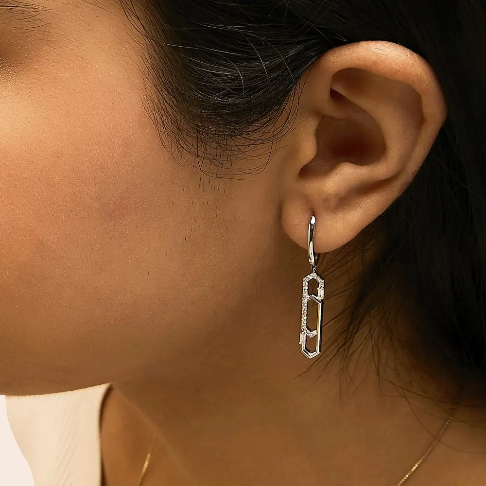 14k white gold 1/4 cttw diamond interlocking paperclip dangle earrings bijoux-nyc direct
