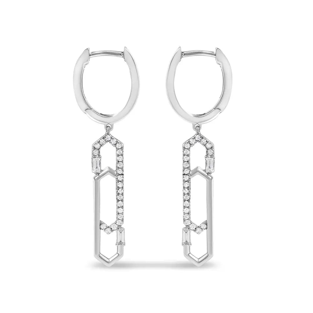 14k white gold 1/4 cttw diamond interlocking paperclip dangle earrings bijoux-nyc direct