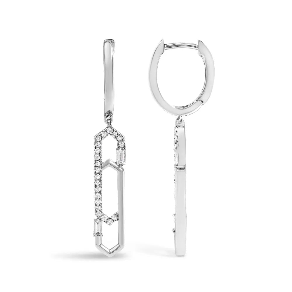 14k white gold 1/4 cttw diamond interlocking paperclip dangle earrings bijoux-nyc direct
