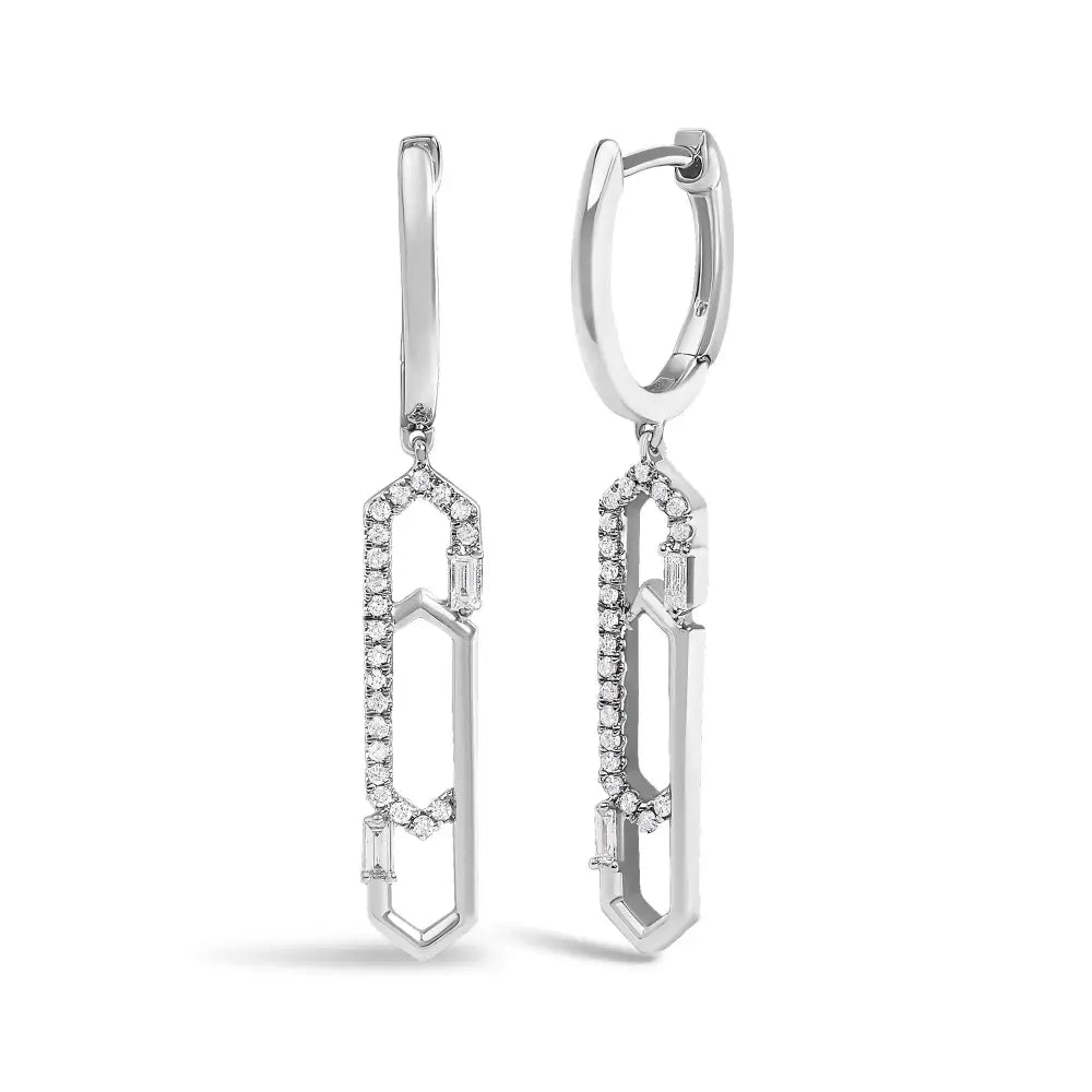 14k white gold 1/4 cttw diamond interlocking paperclip dangle earrings bijoux-nyc direct