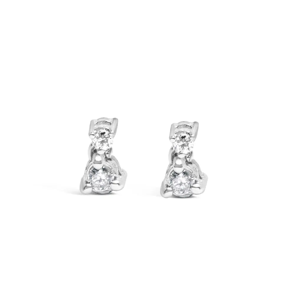14k white gold 1/4 cttw double diamond drop and dangle stud earrings bijoux-nyc direct
