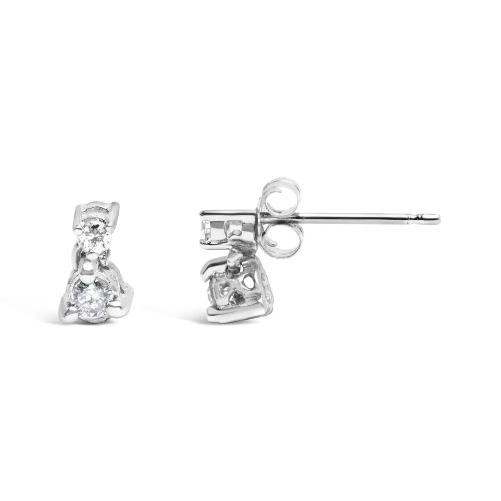 14k white gold 1/4 cttw double diamond drop and dangle stud earrings bijoux-nyc direct