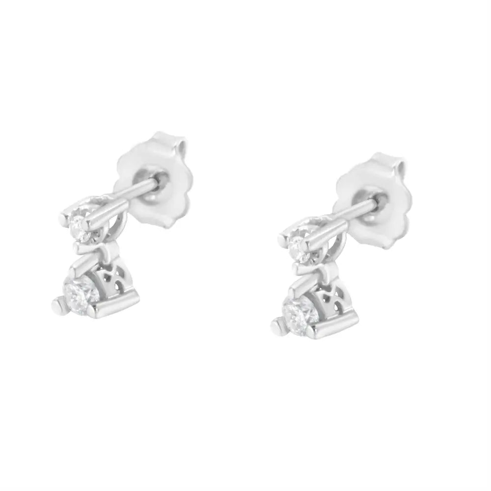 14K White Gold 1/4 Cttw Double Diamond Drop and Dangle Stud Earrings (H-I Color, SI1-SI2 Clarity) - Bijoux-NYC Direct